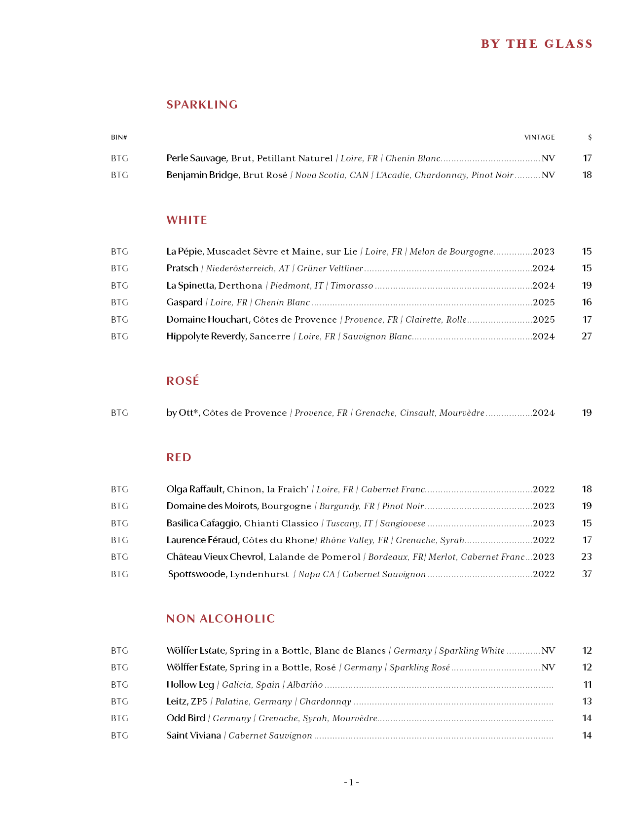 Left Bank Wine List
